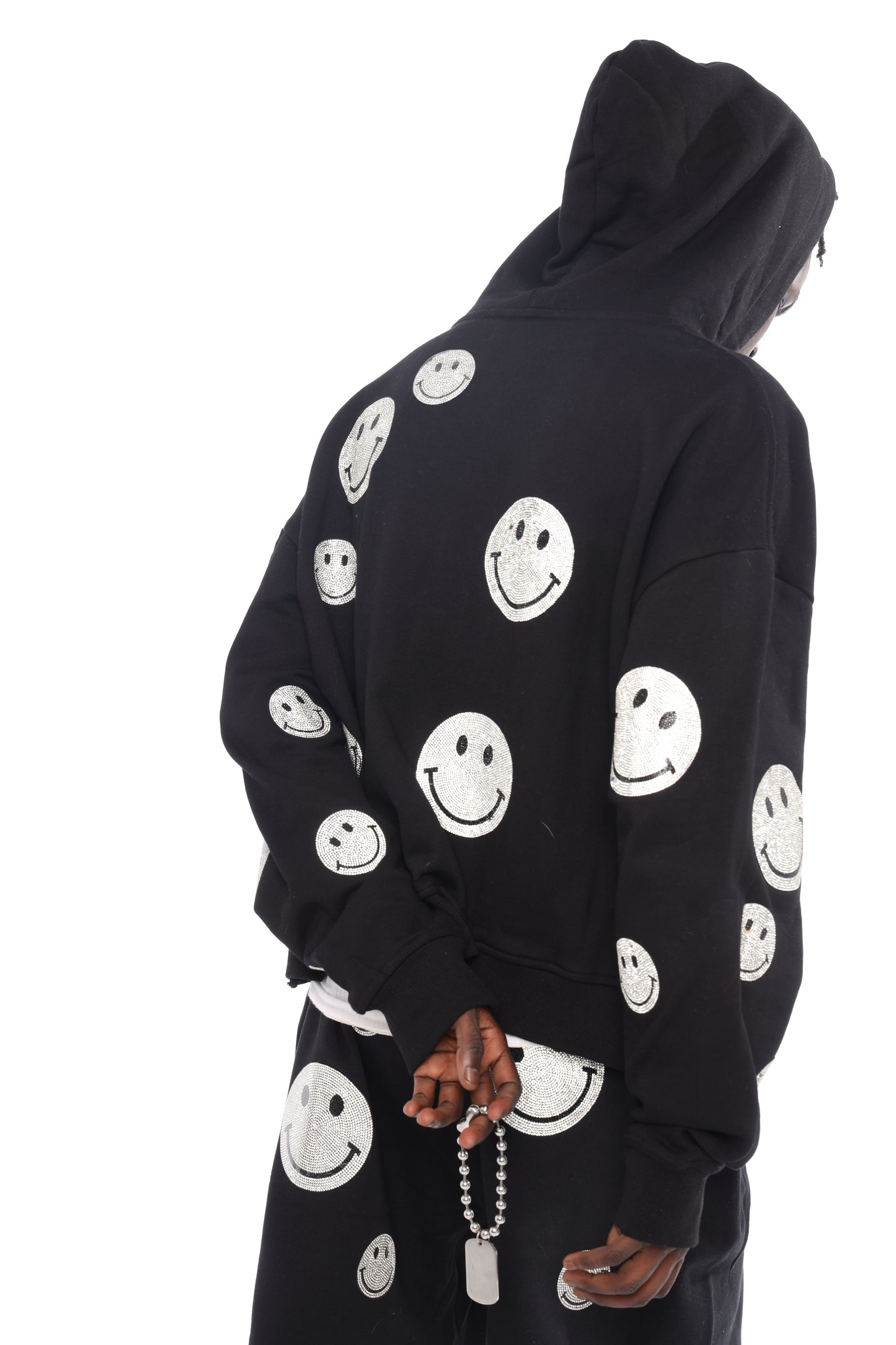 Just smile patch heavy weight crop zip hoodie (clear)