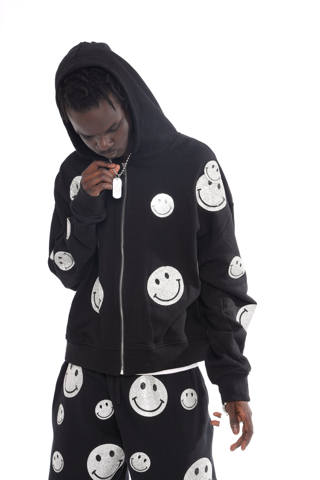 Just smile patch heavy weight crop zip hoodie (clear)