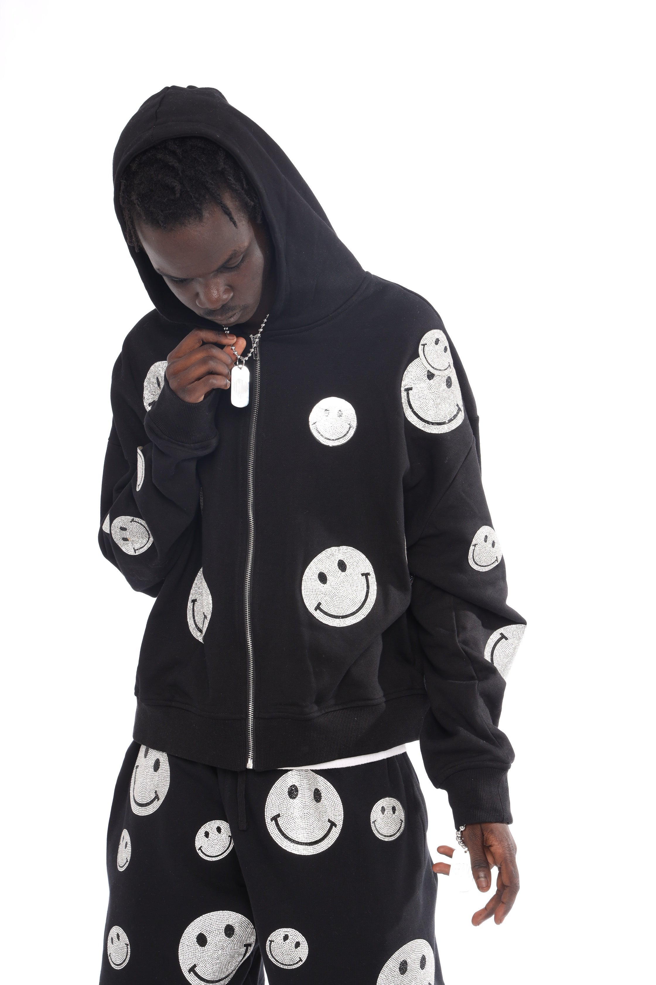 Just smile patch heavy weight crop zip hoodie (clear)