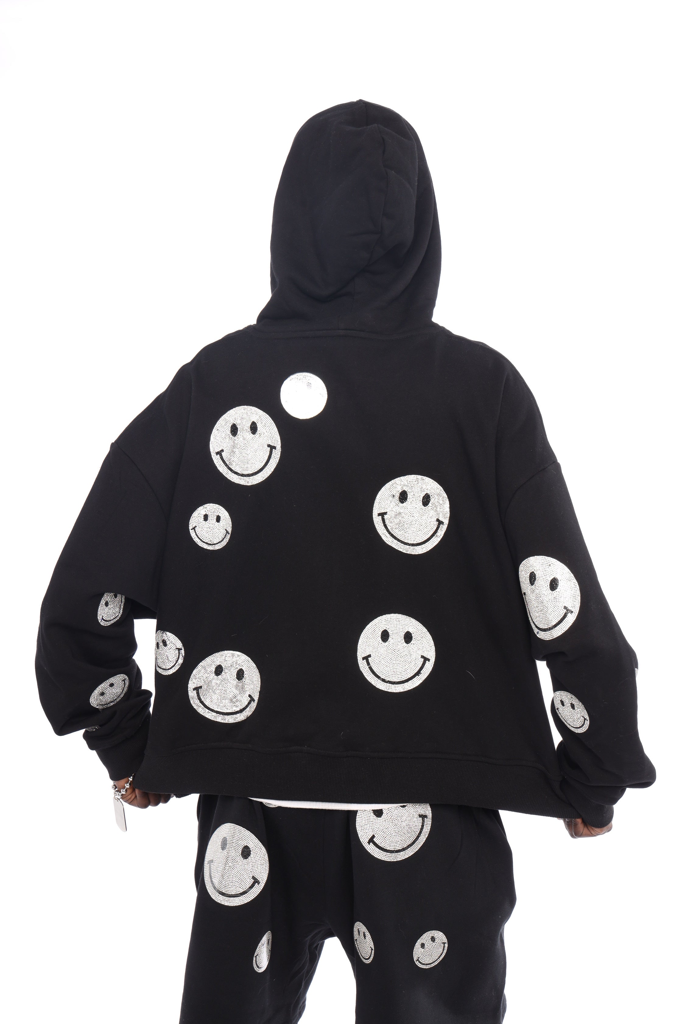 Just smile patch heavy weight crop zip hoodie (clear)